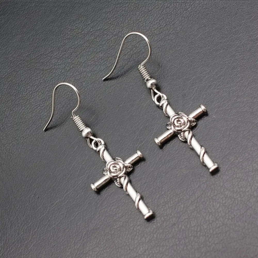 Minimalist Style Floral Cross Earrings simple earrings